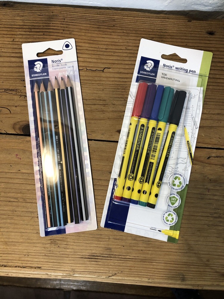 New Staedtler Noris HB Pastel Graphite Pencil Pack of 6 & Writing Pens mix 0.6mm