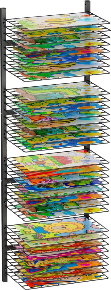 mocomax Wall Mount Art Drying Rack, 32 Removable Shelves Metal Paint Drying R…