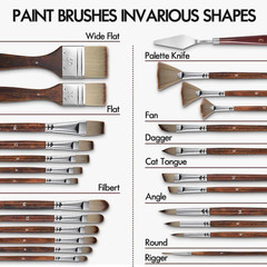 25-Pcs Paint Brush Set Professional Artist Series with Synthetic Bristles for Oi