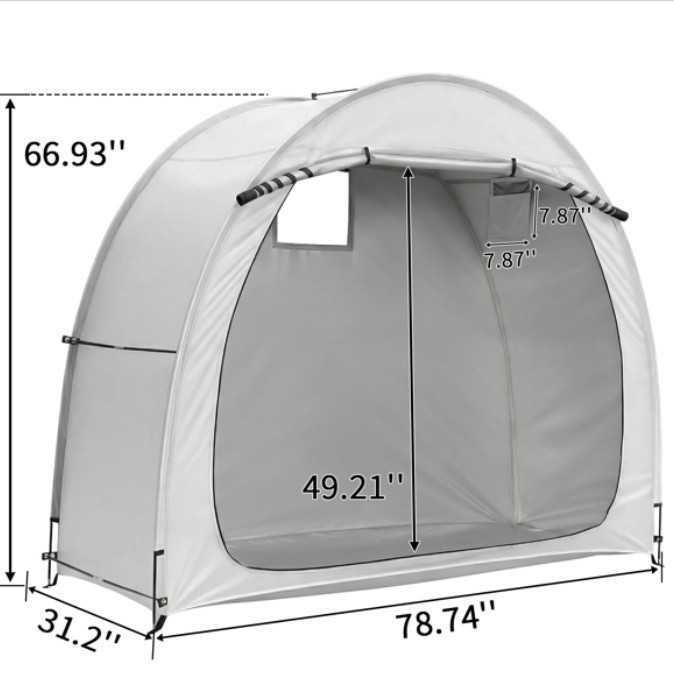 6.8×2.6FT Light Gray Arc Bicycle Storage Shed, 210D PU Silver Coated Oxford Clot