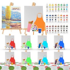185 Pcs Art Painting Supplies Set – 100 Brushes, 24 Acrylics, Easels, Canvas & M