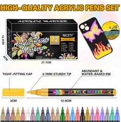NICETY 72 Colors Acrylic Paint Pens 1 Count (Pack of 72), 72