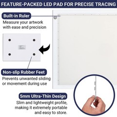 Ultra-Thin LED Tracing Light Pad, Adjustable Brightness, USB Cable & Clip, Porta