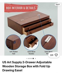 US Art Supply 2-Drawer Adjustable Wooden Storage Box with Fold Up Drawing Easel