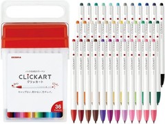 Zebra Clickart 36 Color Set: Smooth, Retractable, Water-Resistant Markers