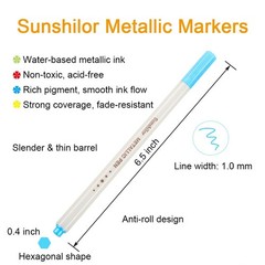 Sunshilor Metallic Markers Fine Point 1 Count (Pack of 12), 12 Colors