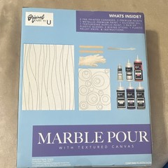 Original Art by U Marble Pour With Textured Canvas Acrylic Paint Set Multicolor