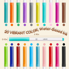 Lexio Washable Markers for Kids, 20 Vibrant Coloring, Washable Non Toxic Markers