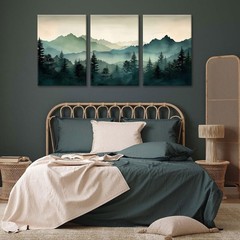 okudolit Framed Mountain Wall Art Set of 3 Sage Green Forest Canvas Prints Na…