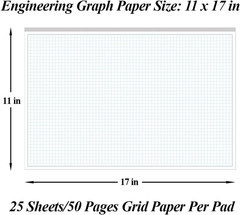 Engineering Graph Paper Pads, 11X17 Quadrille 25 Sheets/50 Pages Grid Paper for