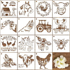 15 PCS 8 Inch Farm Animal Stencils Reusable Templates for DIY Crafts