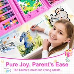 210Pcs Kids Art Set with Trifold Easel Drawing Coloring Kit Gift Pink Markers