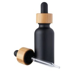 Black Coated Boston Round Glass bottles Black Bamboo Cap 1 oz / 30 ml 12 Pack