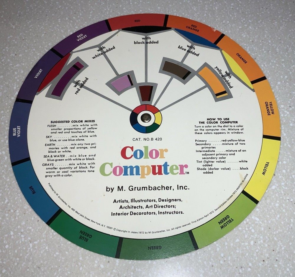Vintage M. Grumbacher Color Computer Double Sided Circular Color Wheel 1972