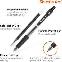 Black Gel Pens, 48 Pack(20 Pens with 28 Refills) Retractable Medium Point Roller
