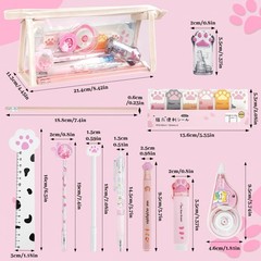 13 Pcs Cat Paw Stationery Set – Kawaii Eraser, Pens, Tape & Case