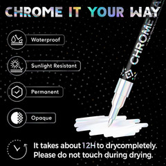 3 Colors Chrome Paint Markers, Light, Black and Laser Silver Permanent Mirror Li