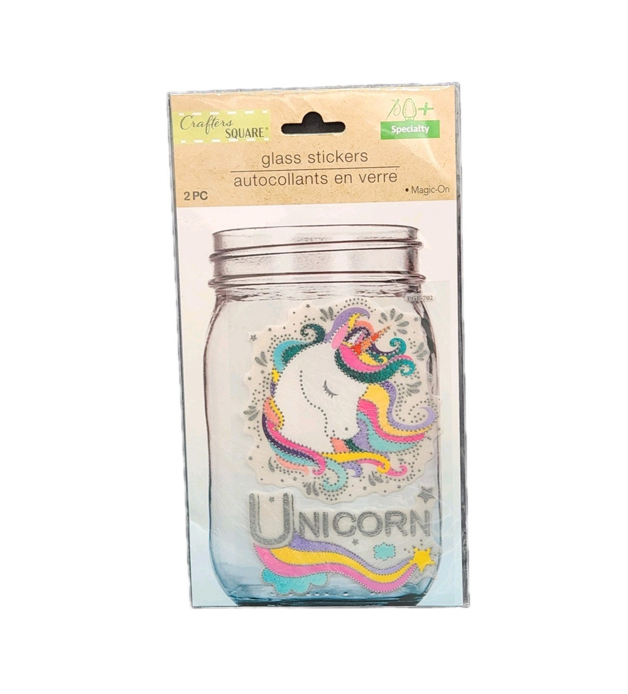 Crafter’s Square Colorful Unicorn Metallic Glass Jar Stickers Magic On – 2 Piece