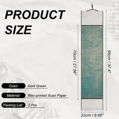 37.4″ x 8.7″ 2 Pcs Blank Hanging Scroll Paper Wood Rod, Dark Green