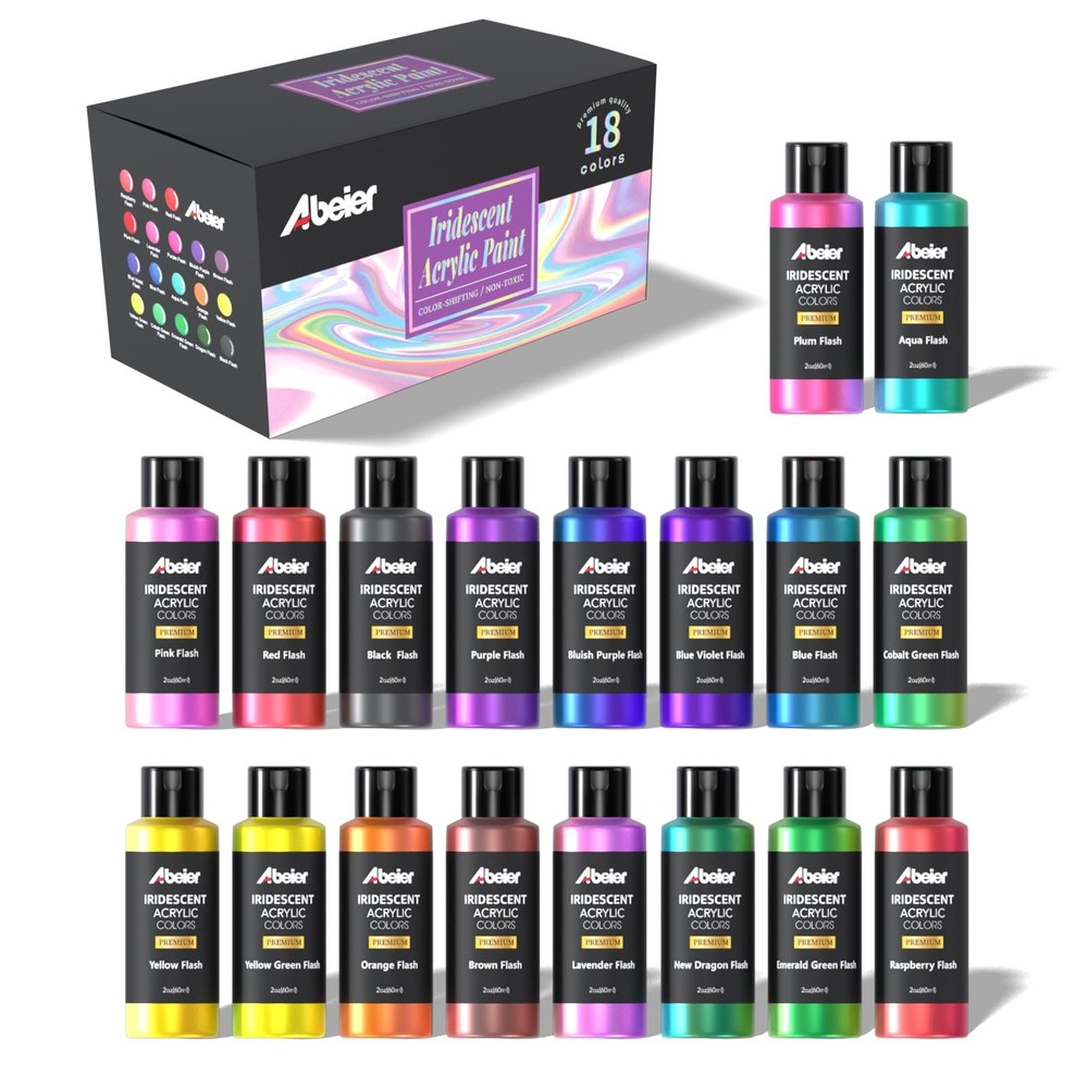 ABEIER Iridescent Acrylic Paint, Set of 18 Chameleon Colors, 2 oz/60ml Bottle…