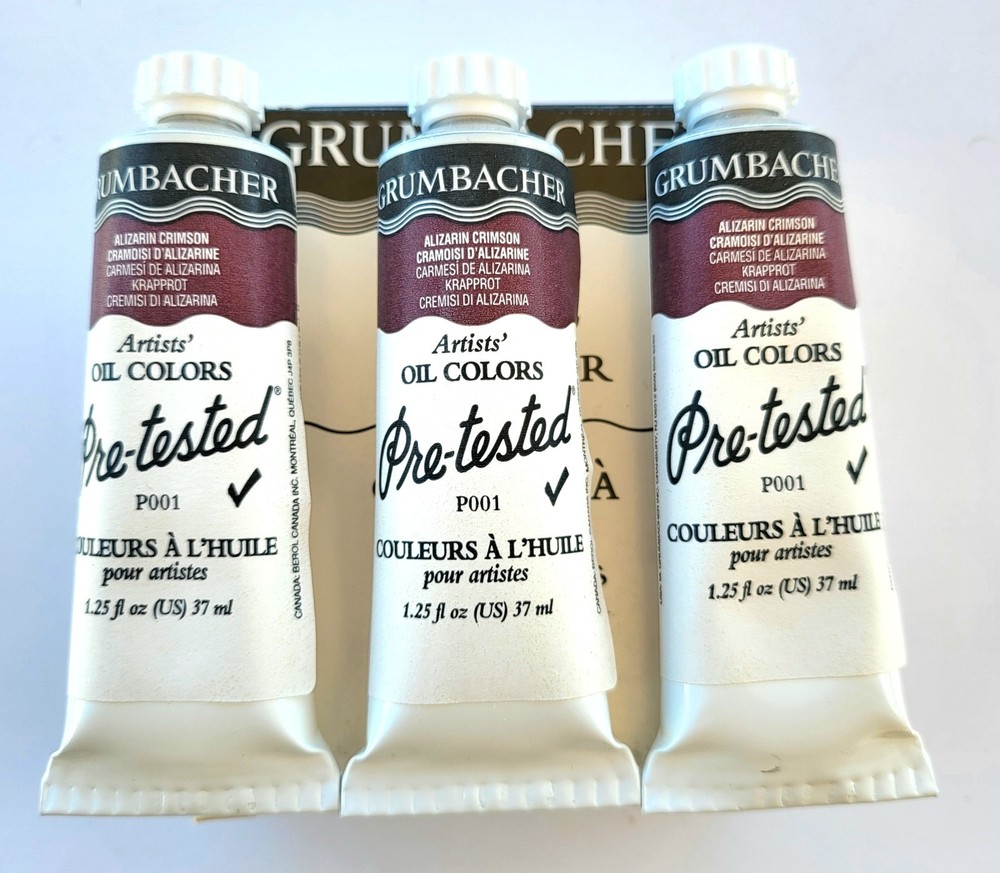 3 Grumbacher Pre-Tested Alizarine Crimson Oil Paints NOS 37ml P001