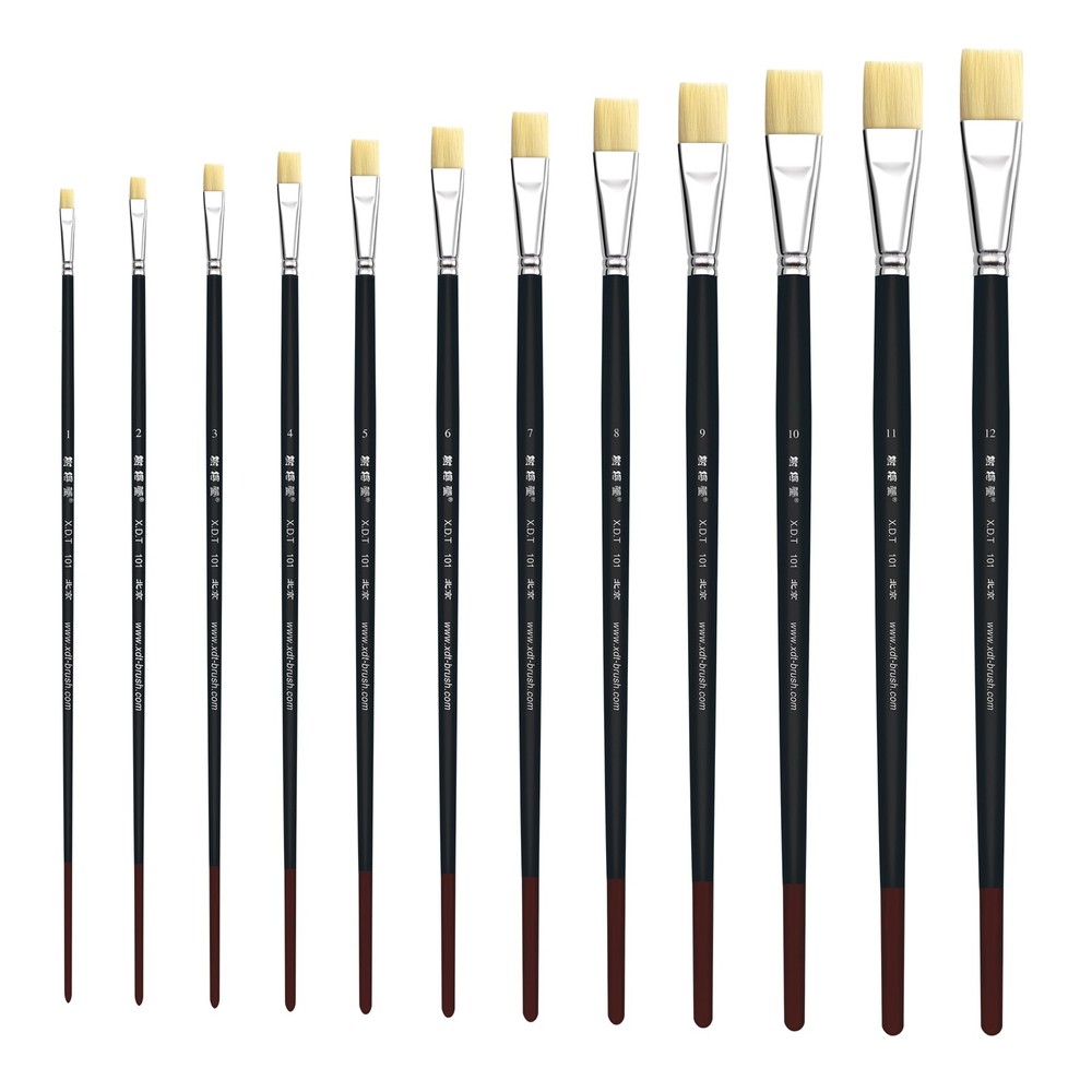 XDT#101 Flat Art Brush Set Soft Nylon X-Long Handle Acrylic Oil Watercolor