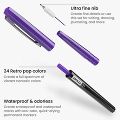 Arteza Permanent Markers | Retro Pop Colors | Ultra Fine Tip – Set of 24