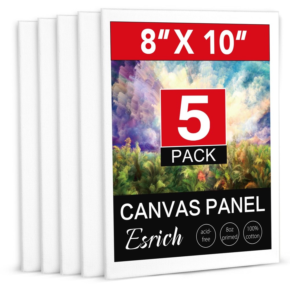 5 Pack White Canvas Boards for Painting 8 x 10 Inch Art Supplies