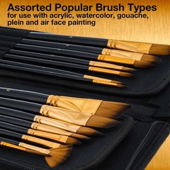 U.S. Art Supply 15 Piece Artist Paint Brush Zippered Nylon PopUp Storage Case