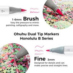 Ohuhu 48 Colors Alcohol Pastel Markers Brush & Fine+1 Marker Blender- Sweetness
