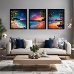 Beach Sunset Black Framed Wall Art for Living Room Tropical Ocean Canvas Prin…