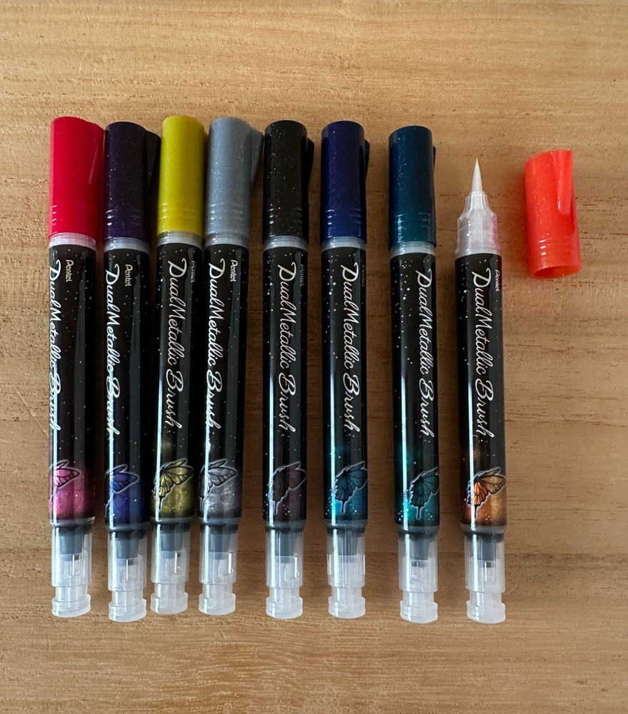 Pentel Dual Metallic Brush Pen 8 Colors GFH-D8ST Glitter Ink Calligraphy Japan