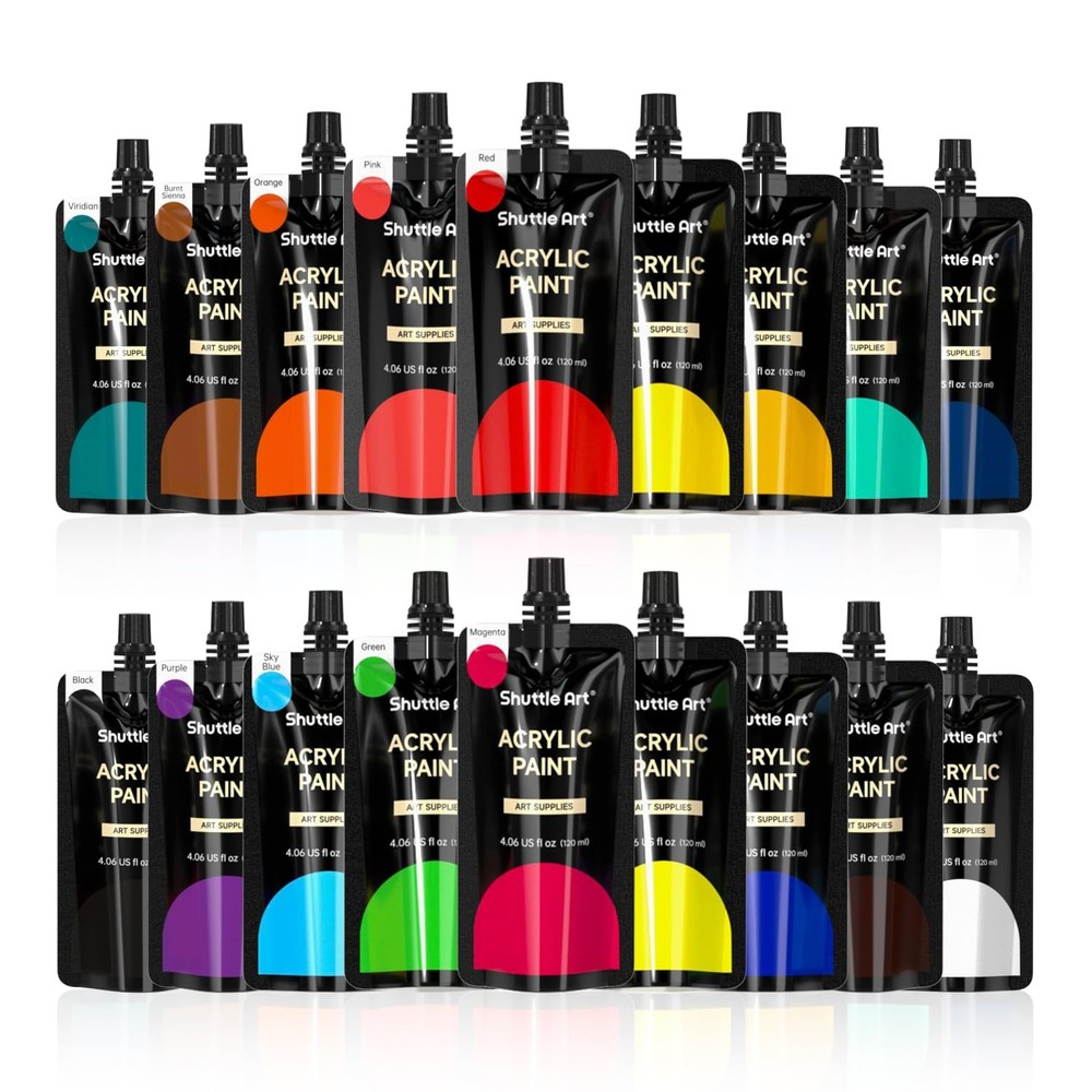 Shuttle Art Acrylic Paint, 18 Colors 4.06 Fl Oz (Pack of 18), 18