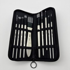 Artify Artist Paint Brush Set w/ Zipper Case Travel Kit Mixed Media Acrylic Used
