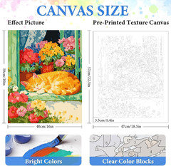 Paint by Numbers Kit for Adults Beginner,Cat Flowers,16×20 | Full set with woode