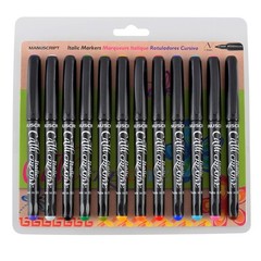 Manuscript – 12 Colours Calligraphy Marker Italic Felt Pens – Fine or Broad Nib