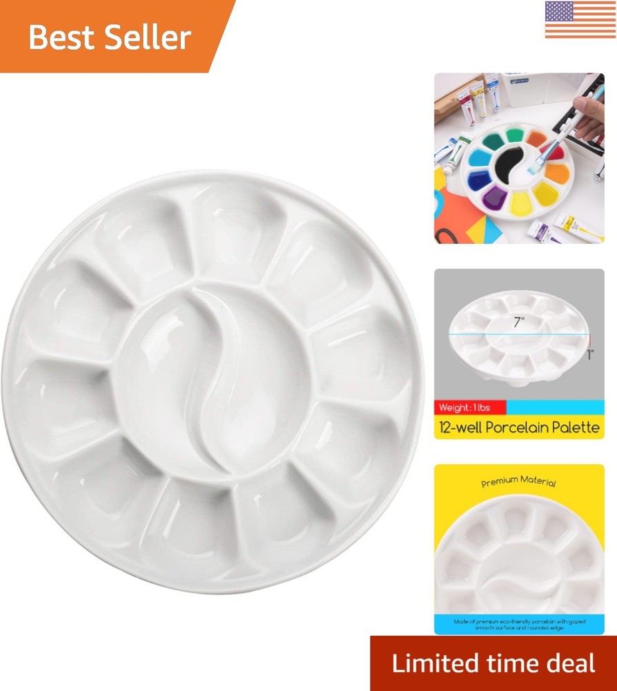 Sturdy 7-Inch Round Porcelain Paint Palette for Effortless Mixing and Cleaning