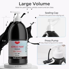 Black Acrylic Paint Large Bottle (69Oz /2040Ml) Rich Pigment Black Paint for Mul