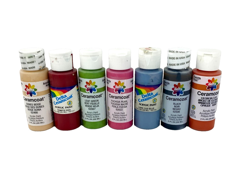 Delta Ceramcoat Acrylic Paint 7 Bottles 2 oz Each New & Used Beige Black Red ++