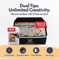Xushro Dual Tip Alcohol Markers Set 2622 Tips Kit 12 Extra Acrylic Paint