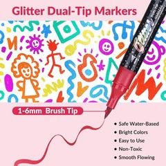Glitter Effect Brush Markers Pens,48 Colors Dual Tip Glitter Pens Set 24 Pack…