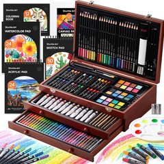 NEW 202PCS Wooden Art Supplies Set Drawing Pads Canvas Paint Crayons Kids