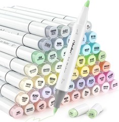 Ohuhu 48 Colors Alcohol Pastel Markers Brush & Chisel+1 Blender-Blossoming