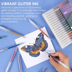 Grabie Glitter Gel Pens, 18 Colors Glitter Gel Pens Set, Retractable Sparkle Gel
