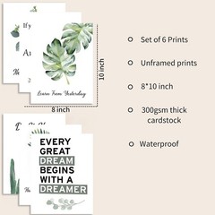 6pcsOffice Inspirational Botanical Canvas Wall Art Eucalyptus Leaves Sage Mot…