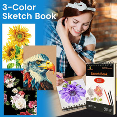 100 Art Supplies Drawing Kit Pro Drawing Supplies Set has 3-Color Sketchbook Col