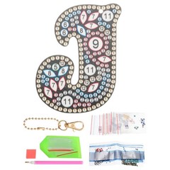 Diamond Art Keychains, 1 PCS Diamond Art Painting Letters Keychains Initial, J