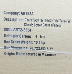 New Sealed Arteza 28 Piece MultiPack Variety of Classic Cotton Canvas Panels