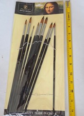 Painting Brushes Set, Golden Nylon, 9 Pieces, Sizes #0-#16, Polished Wood Handle