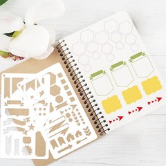 21Pcs Journal Stencils for Planners 4 x 7 Inch Scrapbook Small, white